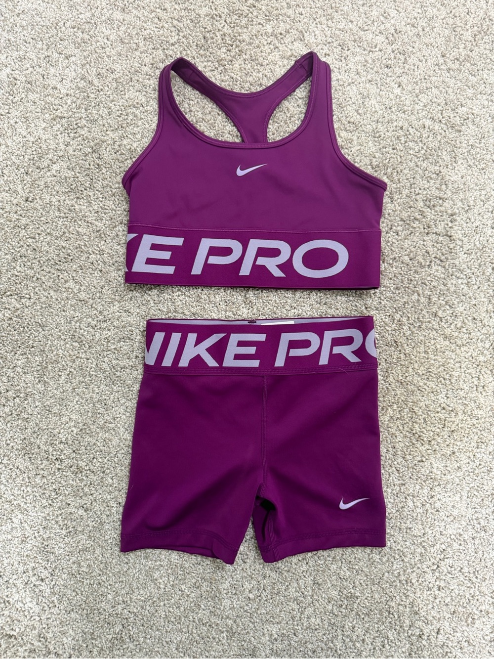 Nike Pro Girls Purple Sports Bra & Shorts Set YM/YS